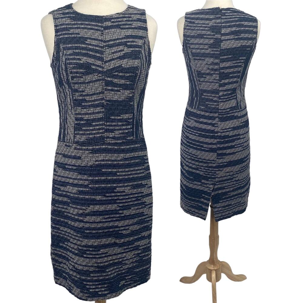 Derek Lam Pencil Sheath Dress Silk Lined Chic Navy Textured Fitted Navy Womens 8